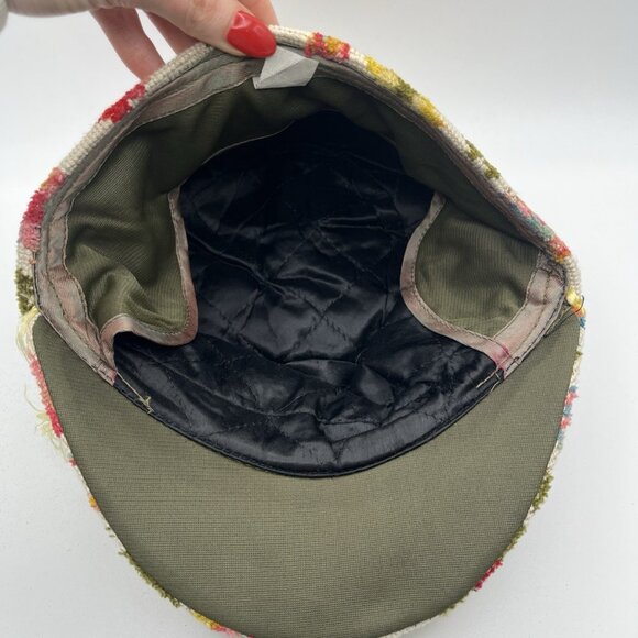 Vintage 60s Floral Chenille Tapestry Hat Pom Pom MCM Union Mod Hippy Medium READ - Picture 6 of 9